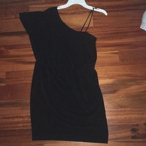 on shoulder black dress